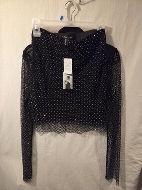 Sleeveless Velvet Overlay Crop Top with Sparkle - Black